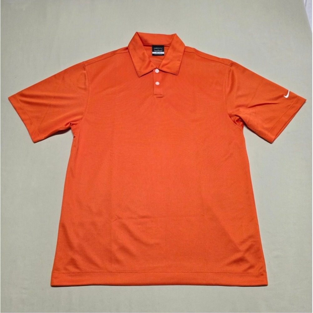 Nike Golf Mens Medium Orange Dri-Fit Short Sleeve Polo Shirt Pullover Reg Fit